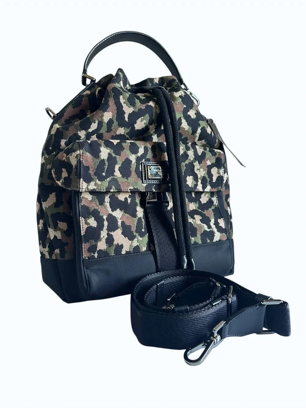 $2900 NWT Dolce & Gabbana Leopard Camouflage Jacquard Bucket Bag Backpack